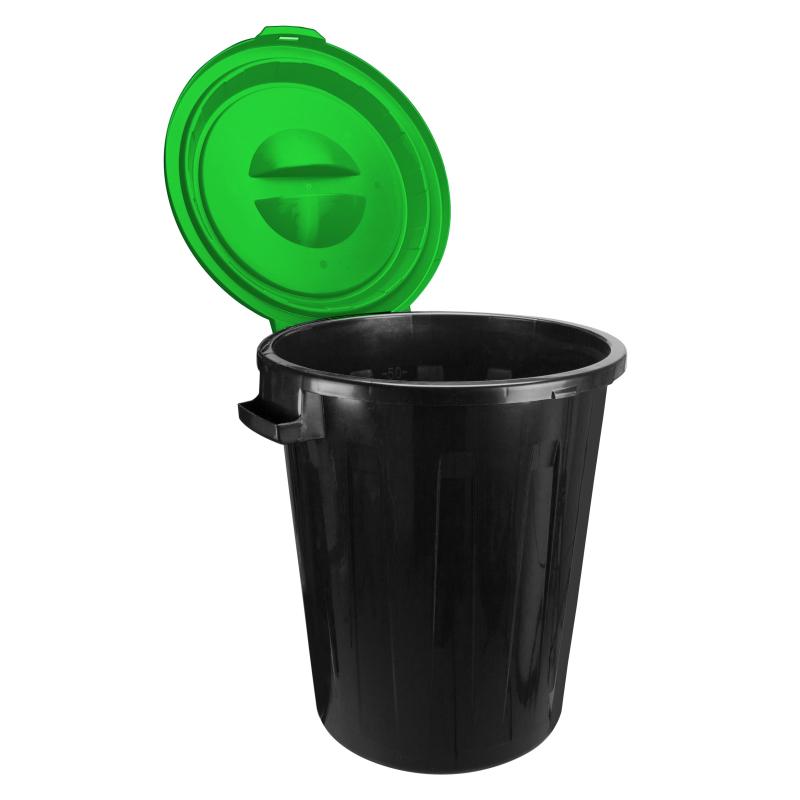 Бак для отходов 60л пластик, черный с зел. крышкой М 2393