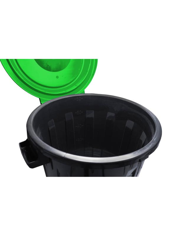 Бак для отходов 60л пластик, черный с зел. крышкой М 2393