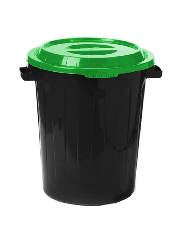 Бак для отходов 60л пластик, черный с зел. крышкой М 2393