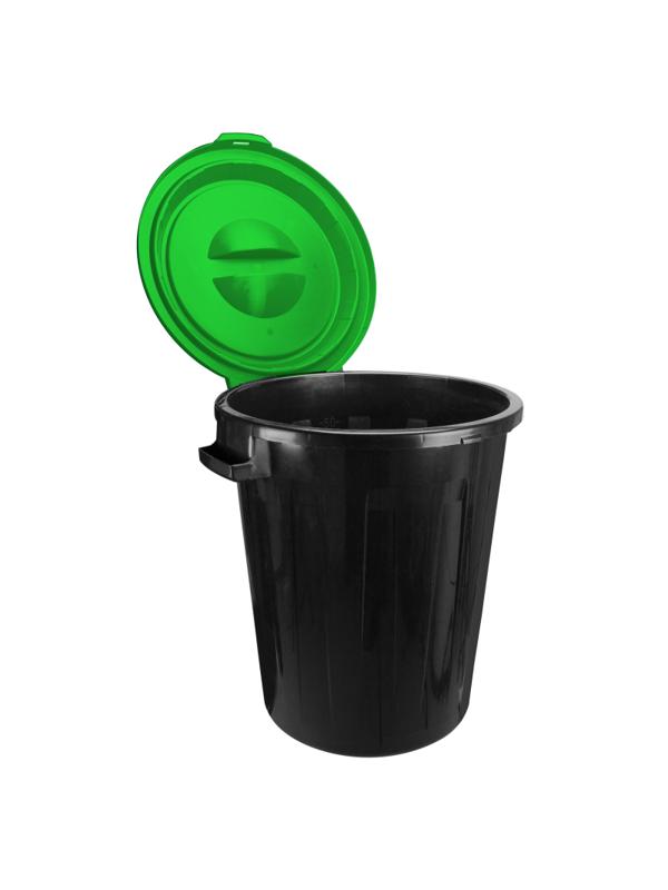 Бак для отходов 60л пластик, черный с зел. крышкой М 2393