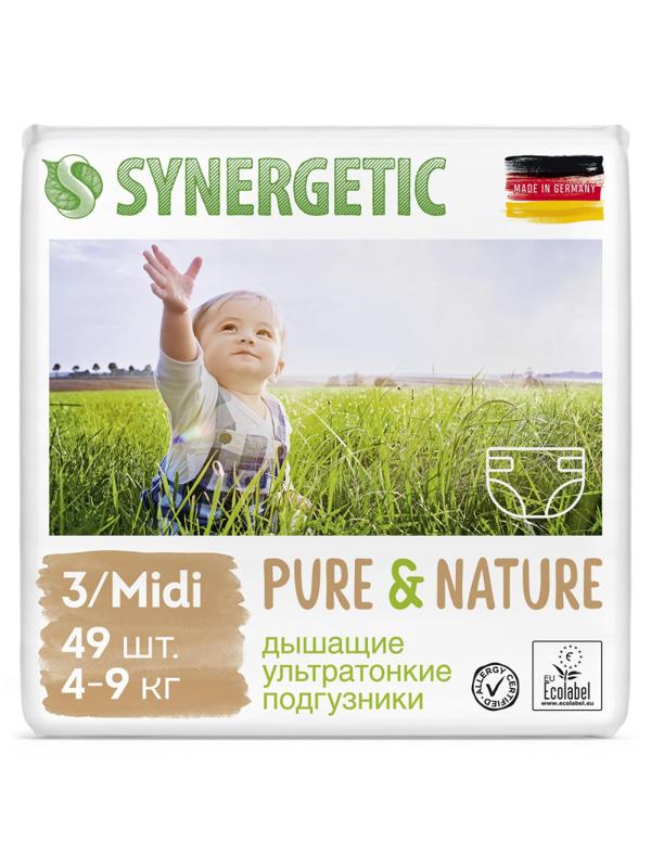 Подгузники SYNERGETIC Pure&Nature 3/ MIDI ВР 4-9 кг 49шт/уп