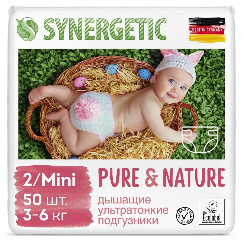 Подгузники SYNERGETIC Pure&Nature 2/MINI ВР 3-6 кг 50шт/уп