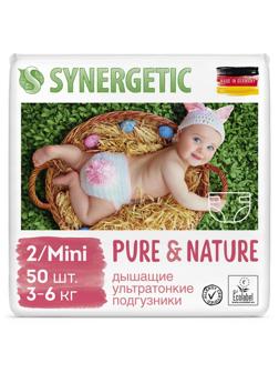 Подгузники SYNERGETIC Pure&Nature 2/MINI ВР 3-6 кг 50шт/уп