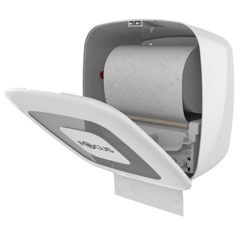 Диспенсер Focus д/рулон полотенец с автомат отрывом белый 8077062/8093486