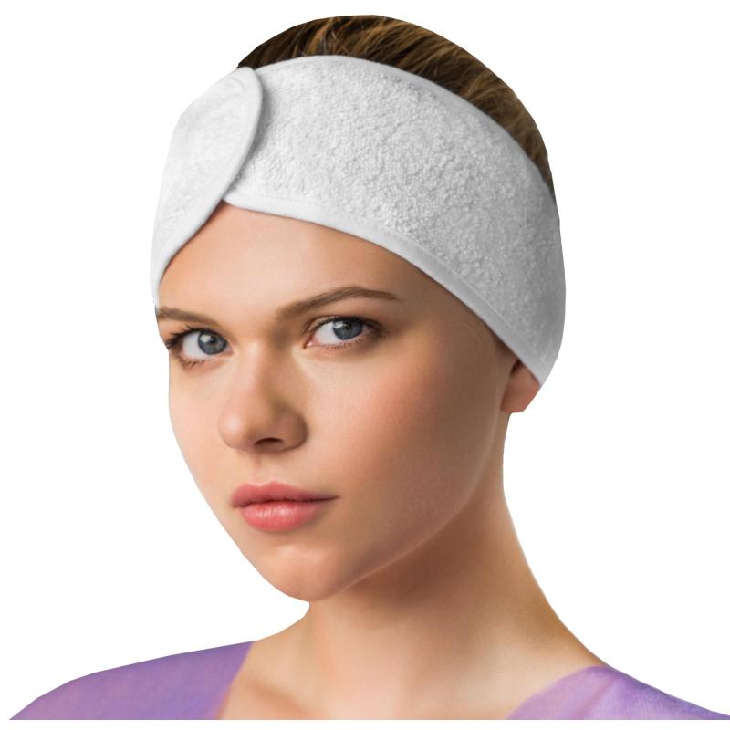 Повязка д/волос Махровая Белая на липучке 1шт 03-843