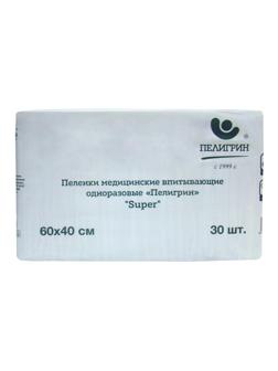 Пеленки впитывающие Пелигрин 60х40см, Super, 30шт/уп (М60х40/30S)