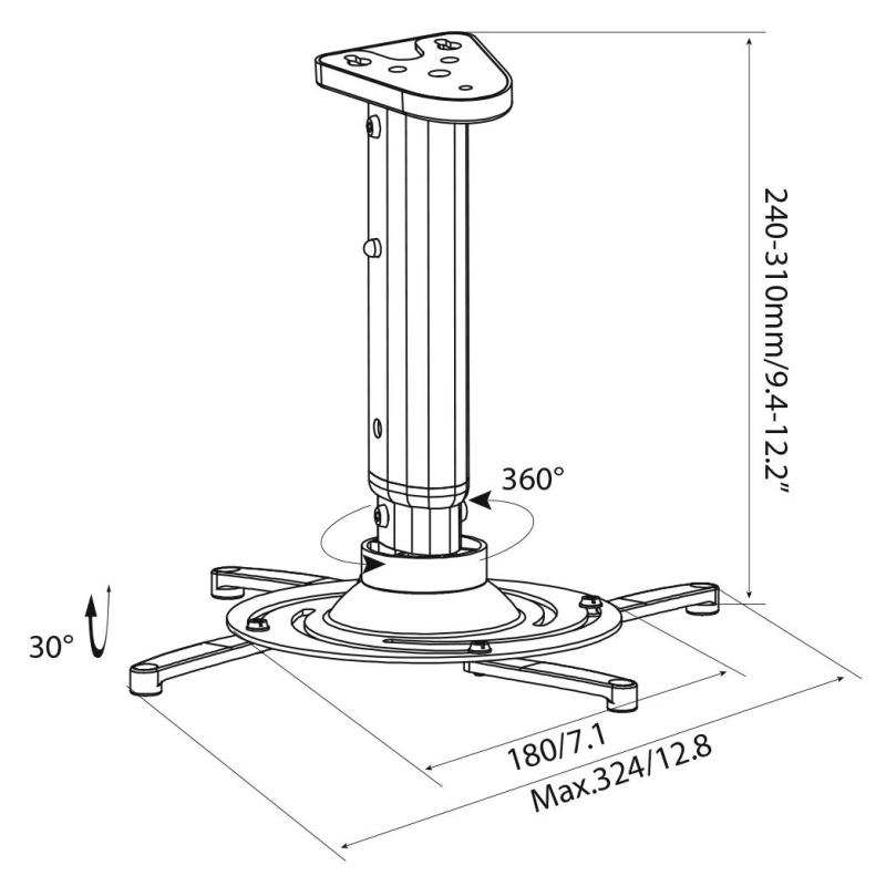 Кронштейн для проекторов Cactus CS-VM-PR05M-AL потолочный, 24 кг, серебр