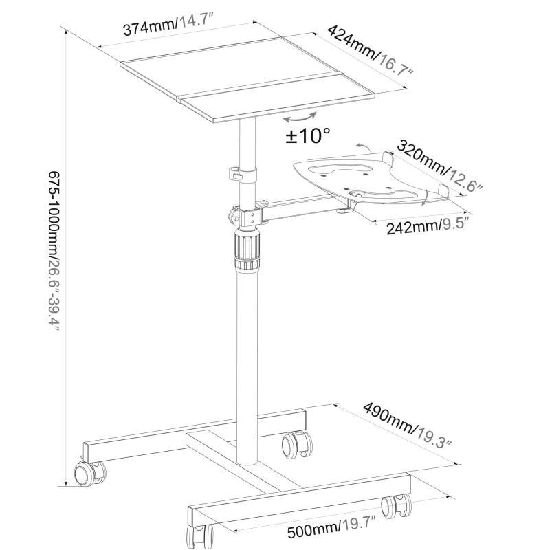 Столик проекционный Cactus CS-VM-PT01T, 2 полки, колеса, мобильный