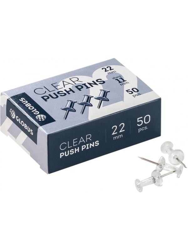 Кнопки силовые д/пробковых досок Глобус КС-50П,пластик,прозрачные,50 шт/уп