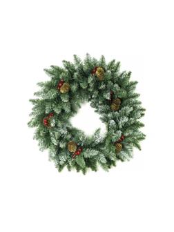 Венок новогодний - 15 зеленый с шишками и ягодами, d-60 см. ВН-15