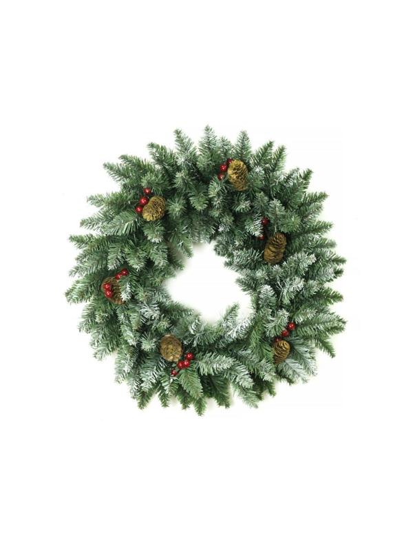 Венок новогодний - 15 зеленый с шишками и ягодами, d-60 см. ВН-15