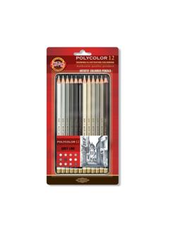 Карандаши цветные худож POLYCOLOR серые цвета 12цв/наб мет.кор 3822012013BL