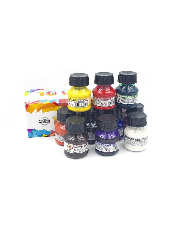 Тушь акриловая плакатная KOH-I-NOOR флакон 20г х 10цв/наб,карт 01417S1001KK