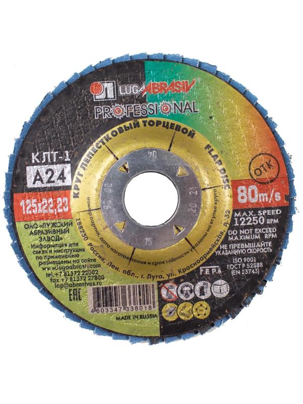 Круг лепестковый торцевой ЛУГА d125х22.2мм, Р100, КЛТ1,10шт/упак. (7789)