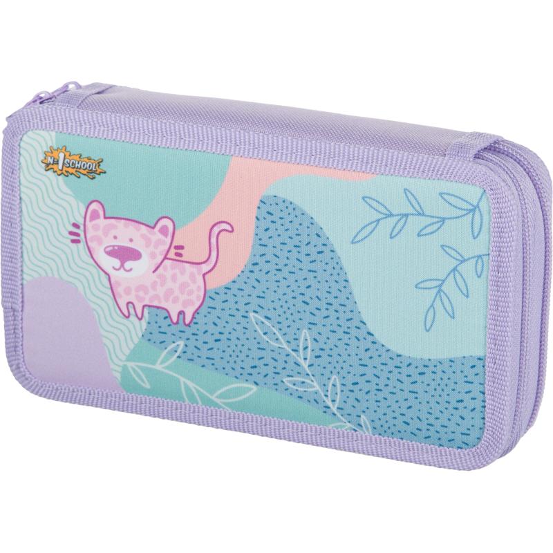 Пенал №1School Леопард 2 отд., ткань, 190х110 мм, ПКТ 11-20