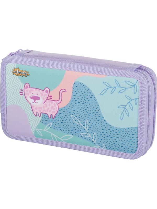 Пенал №1School Леопард 2 отд., ткань, 190х110 мм, ПКТ 11-20