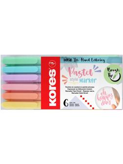 Маркер кисть Kores PastelStyle 6 пастельных цветов в прозр пласт кор 21462
