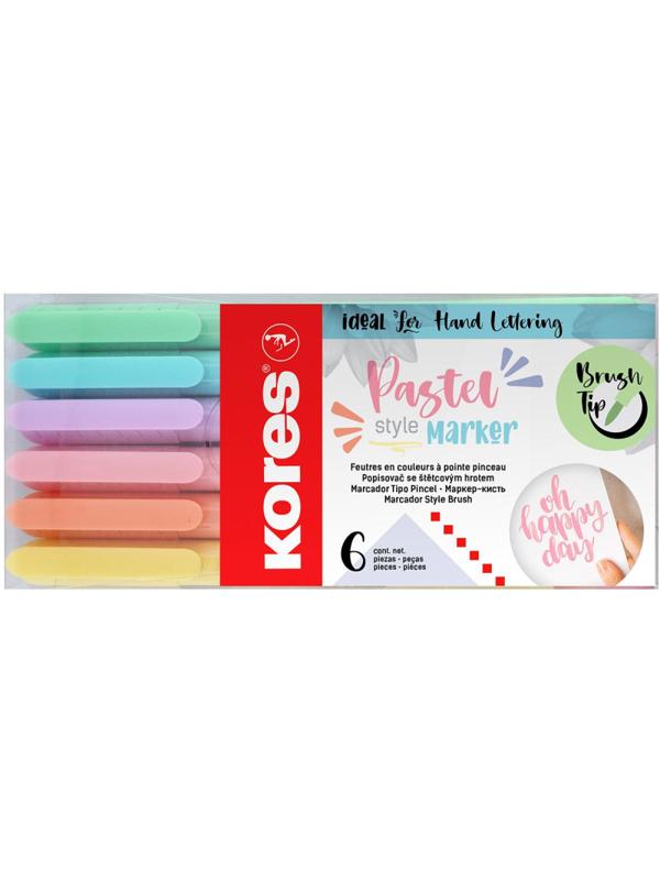 Маркер кисть Kores PastelStyle 6 пастельных цветов в прозр пласт кор 21462