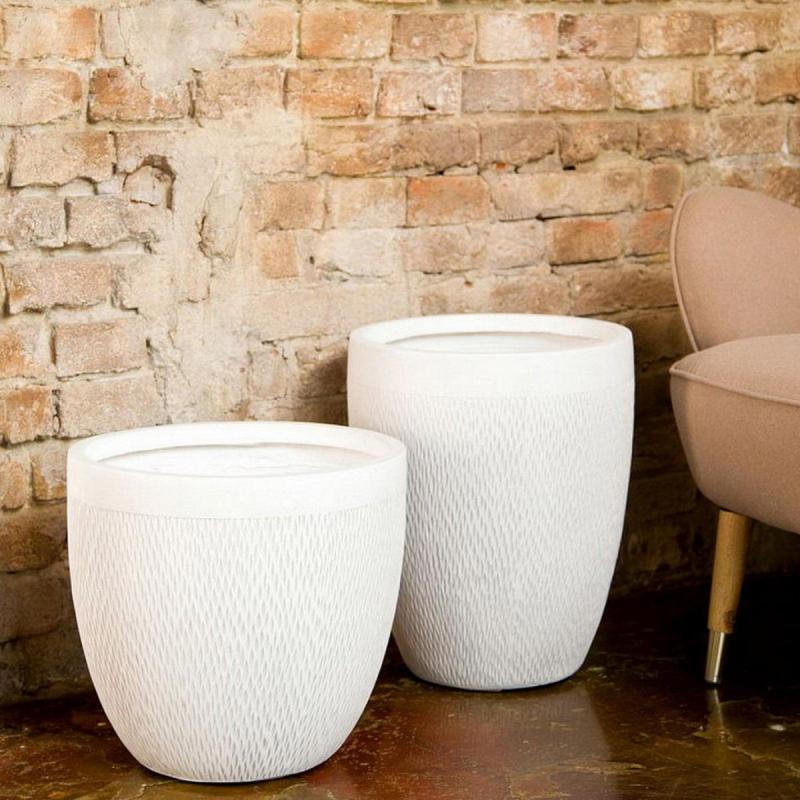 Кашпо Лотус Круглое, файберстоун, слон. кость, D37 H33.5cm арт.MESHR37-AW