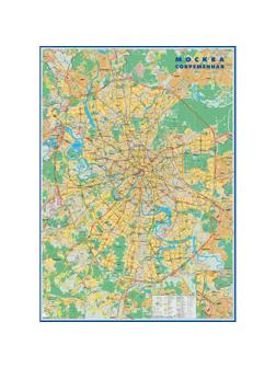 Настенная карта Москвы с линиями метро 1,02х1,43 м,КН107