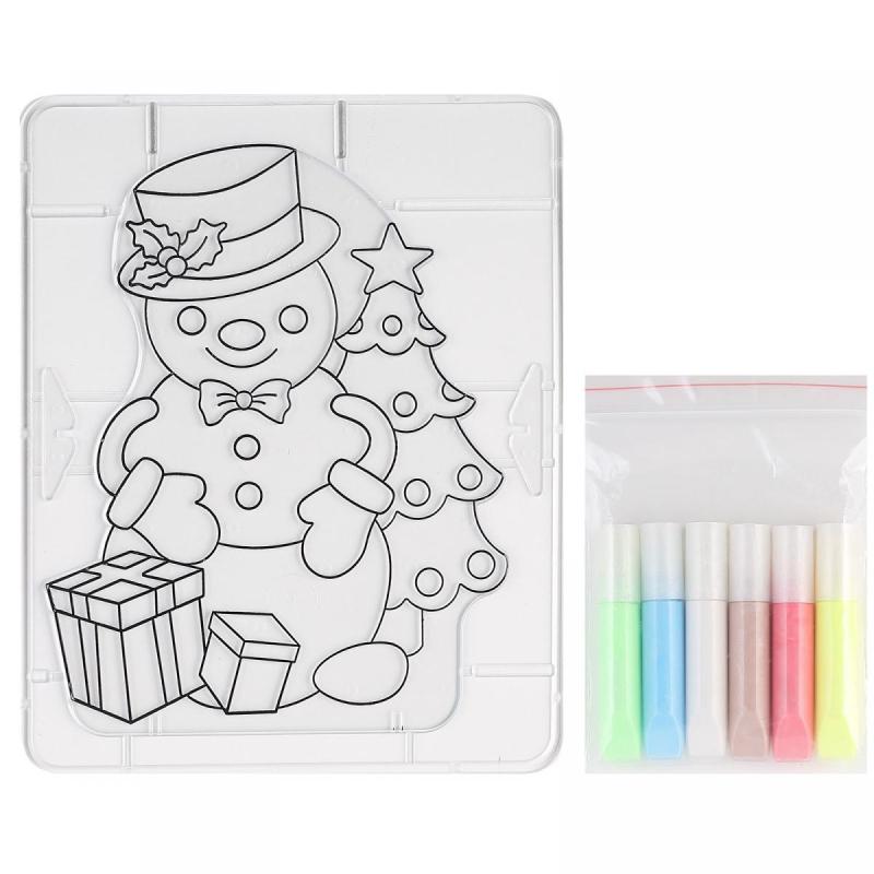 Набор красок по стеклу с трафаретом Луч Снеговичок, 31С 2058-08