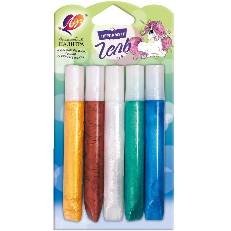 Набор для творчества Луч Гель с блестками ПЕРЛАМУТРОВЫЙ 5 цв., туба 10 мл