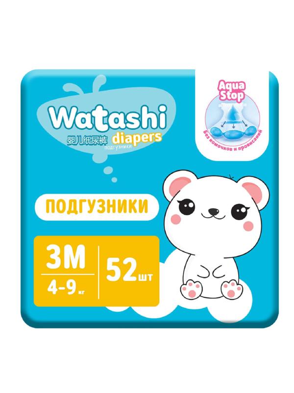 Подгузники для детей WATASHI 3/М 4-9 кг jambo pack 52шт/уп  12541