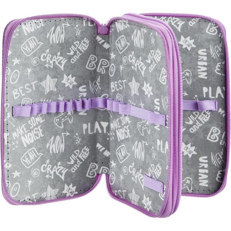 Пенал №1School Butterfly 2 отд.,  выборочный лак, 190x110 мм, ПКК 11