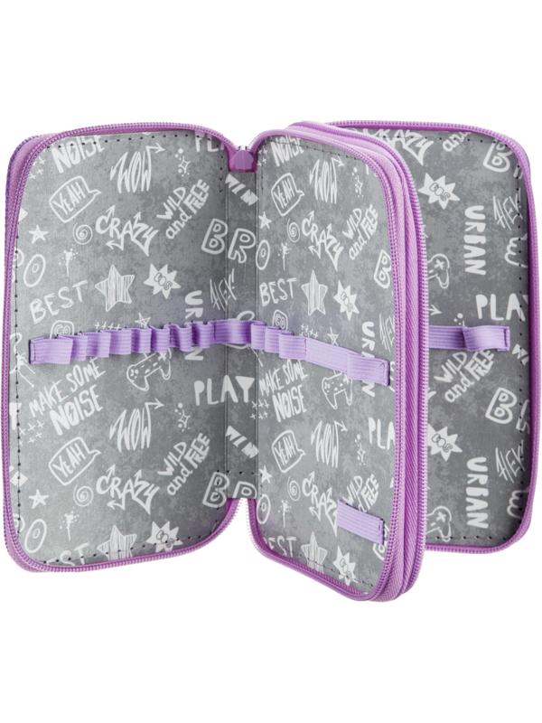 Пенал №1School Butterfly 2 отд.,  выборочный лак, 190x110 мм, ПКК 11