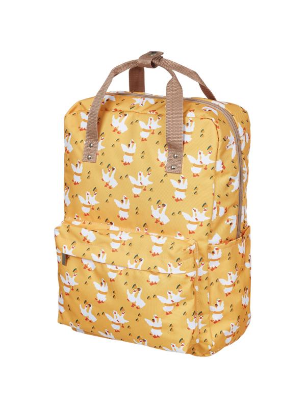 Рюкзак №1School Квадро Гуси,  желтый, 1 отд., 3 кармана,37х28х13