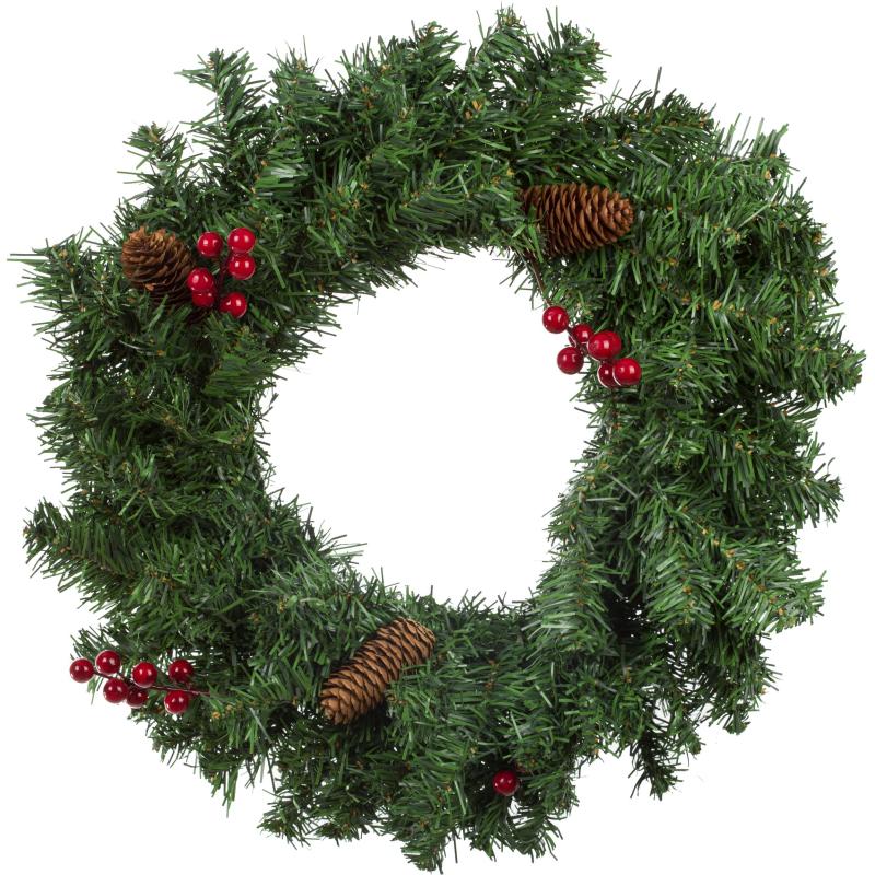Венок Рождественнский, ПВХ, 40x40x15см, с ягодами и шишками, HD-CW112