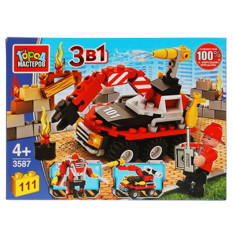 Конструктор Город мастеров ПОЖАРНЫЙ РОБОТ 3в1 111дет/наб 3587-CG