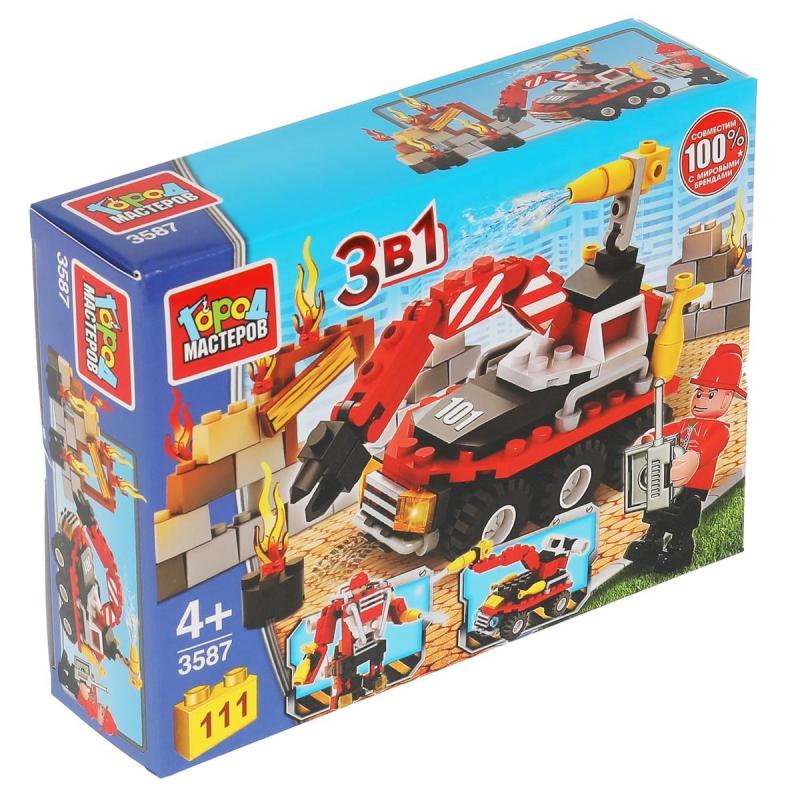 Конструктор Город мастеров ПОЖАРНЫЙ РОБОТ 3в1 111дет/наб 3587-CG
