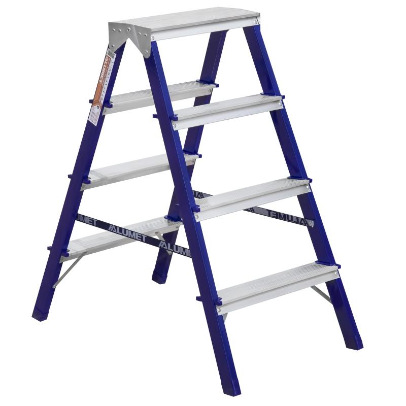 Стремянка Алюмет двухсторонняя стальная с алюмин. ступенями 4 ст. MD8204