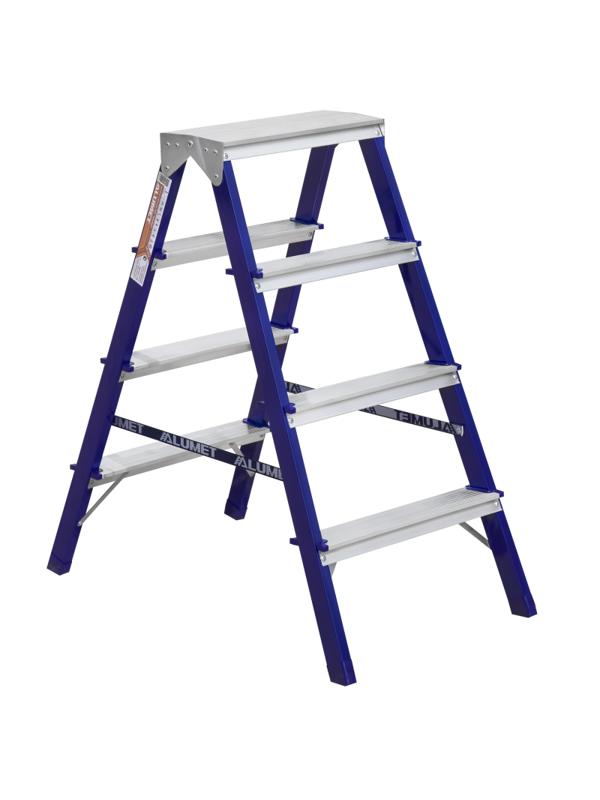 Стремянка Алюмет двухсторонняя стальная с алюмин. ступенями 4 ст. MD8204