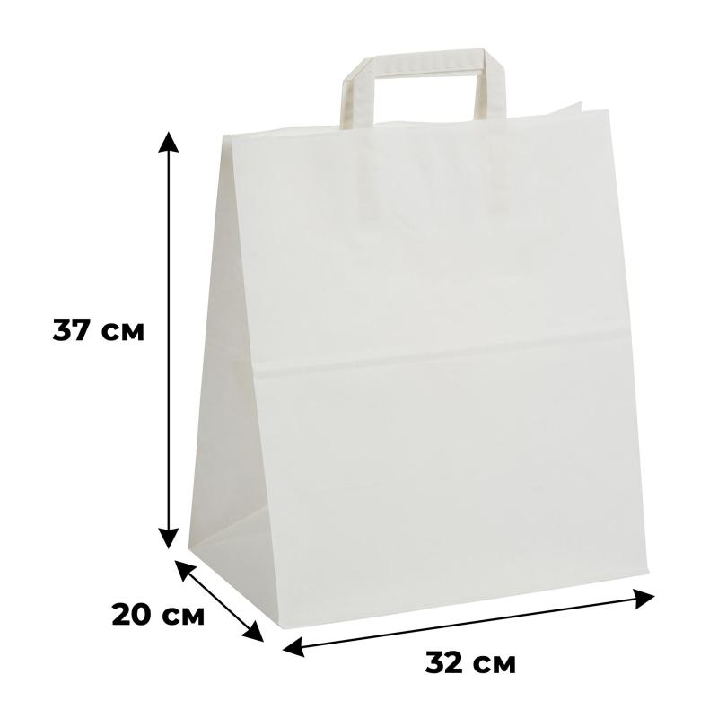 Пакет бумажный 320х200х370 мм 80гр, с плоскими ручками, белый, 200шт/уп