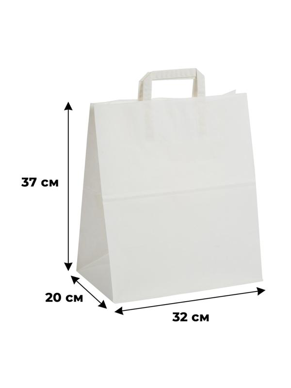 Пакет бумажный 320х200х370 мм 80гр, с плоскими ручками, белый, 200шт/уп