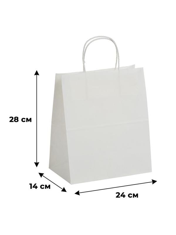 Пакет бумажный 240х140х280 мм, 80гр, с кручеными ручками, белый, 250шт/уп