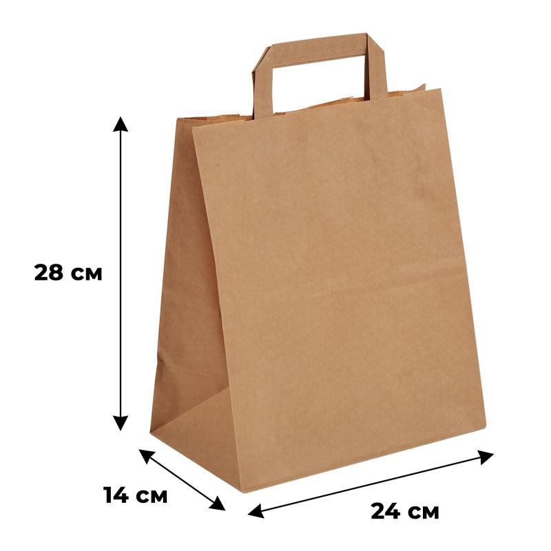 Пакет бумажный 240х140х280 мм 70 гр/м2, с плоскими ручками, крафт,300шт/уп
