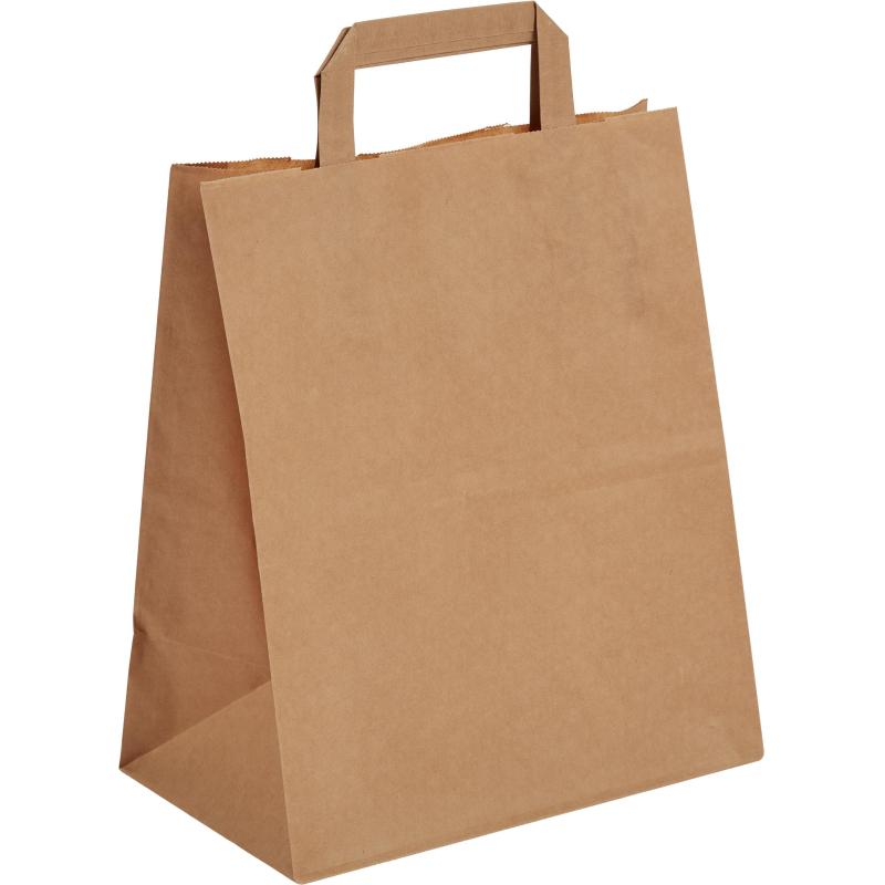 Пакет бумажный 240х140х280 мм 70 гр/м2, с плоскими ручками, крафт,300шт/уп