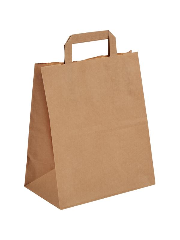 Пакет бумажный 240х140х280 мм 70 гр/м2, с плоскими ручками, крафт,300шт/уп