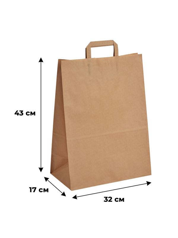 Пакет бумажный 320х170х430 мм 70 гр/м2, с плоскими ручками, крафт,200шт/уп