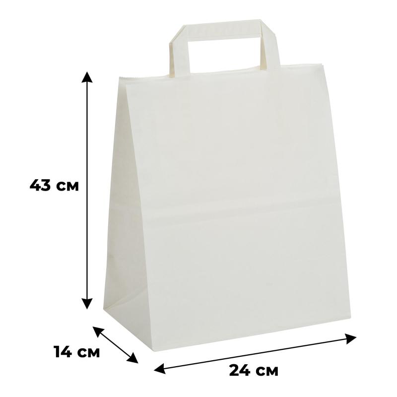Пакет бумажный 240х140х280 мм, 80гр,с плоскими ручками, белый, 300шт/уп