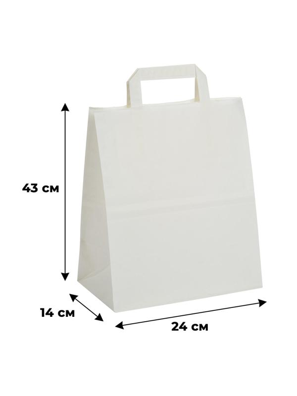 Пакет бумажный 240х140х280 мм, 80гр,с плоскими ручками, белый, 300шт/уп