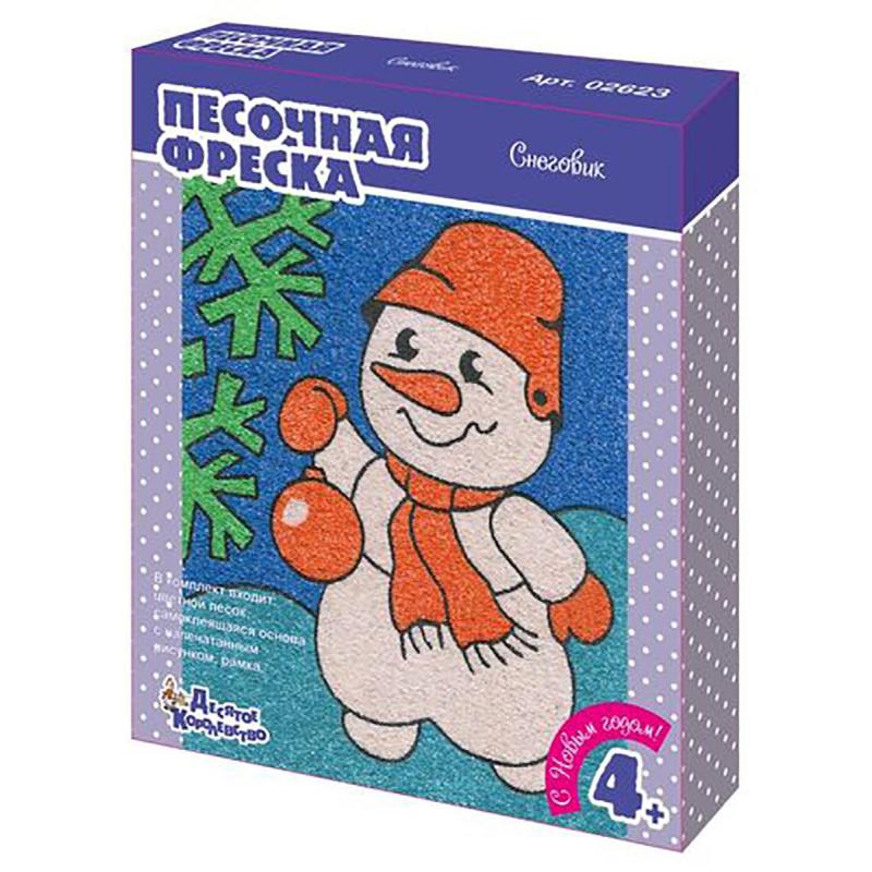 Фреска Набор для творчества Песочная фреска Снеговик рамка из картона 02623