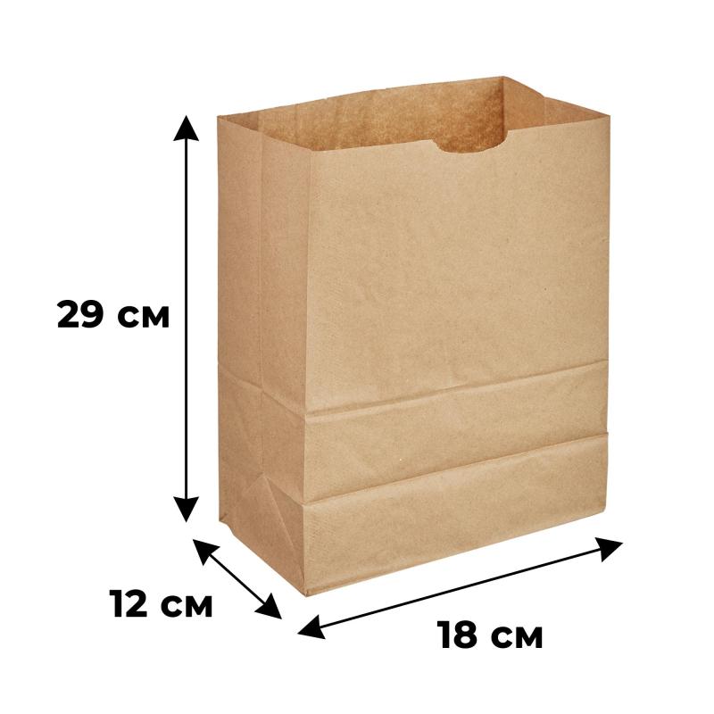 Пакет бумажный 180х120х290 мм, 70 гр/м2, с прямоуг.дном, крафт, 500шт/уп