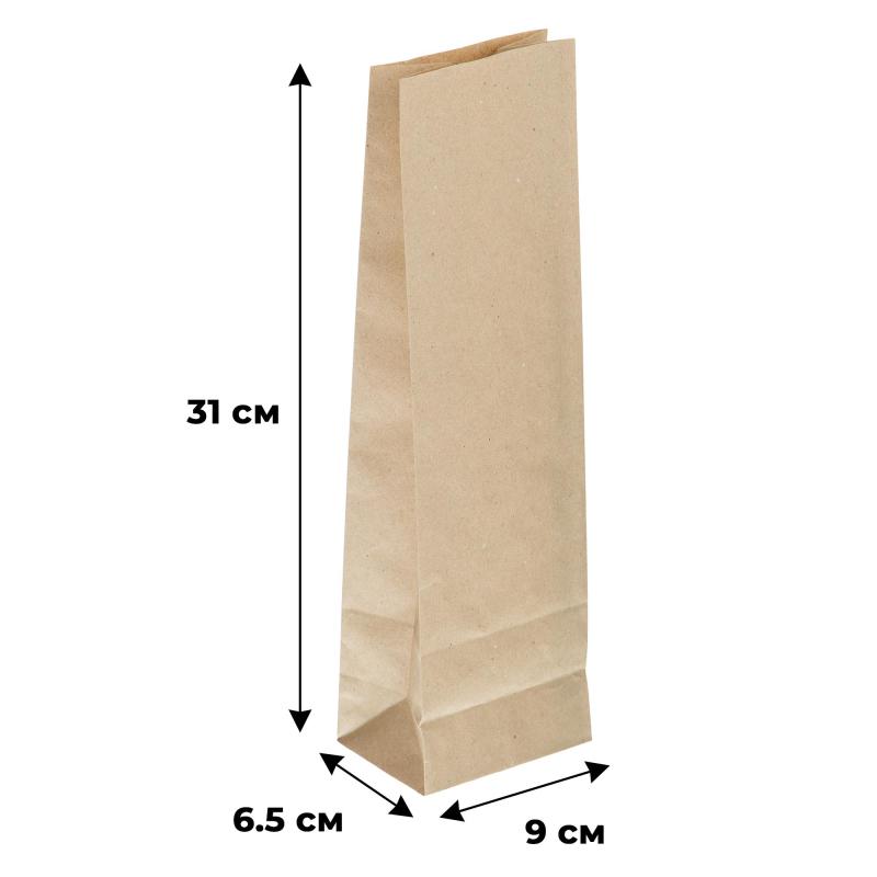 Пакет бумажный 90х65х310 мм,50гр/м2,прям.дно,крафт,экон,50гр/м2,1000шт/уп