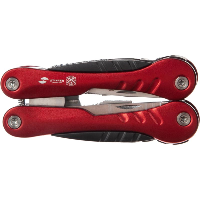 Мультитул Stinger, сталь/алюминий, (красный), 9 инструментов