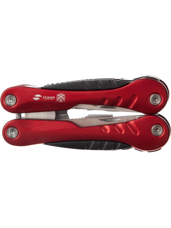 Мультитул Stinger, сталь/алюминий, (красный), 9 инструментов