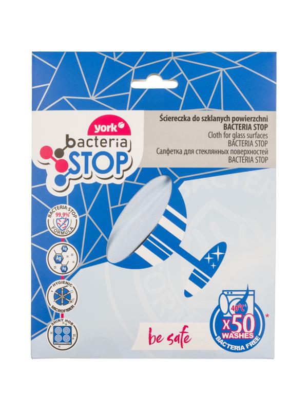 Салфетка хозяйственная микрофибра YORK для стекла бактерия стоп 30х40см